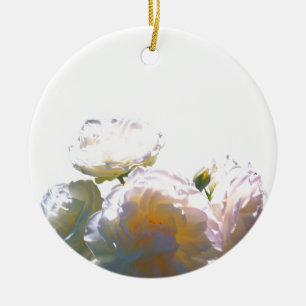 Elegante weiße Pfirsich-Orangen-Rosa-Rosen Keramik Ornament