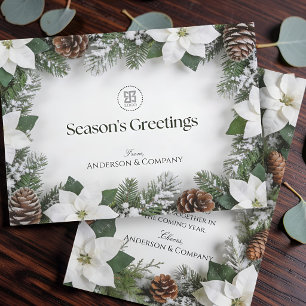 Elegante weiße Poinsettie-Winter-Geschäftslogo Mitteilungskarte