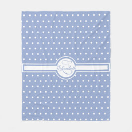 Elegante weiße Polka Punkte auf blauem Monogramm Fleecedecke