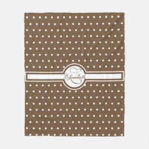 Elegante weiße Polka-Punkte auf braunem Monogramm Fleecedecke