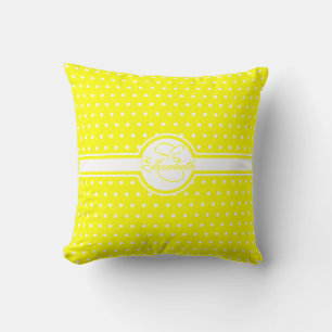 Elegante weiße Polka-Punkte auf gelben Monogramm Kissen