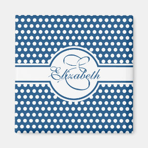 Elegante weiße Polka-Punkte auf klassisch blauem M Magnet
