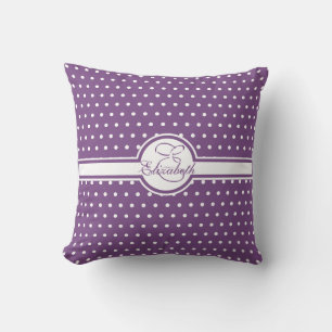 Elegante weiße Polka-Punkte auf Lila Monogramm Kissen