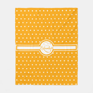 Elegante weiße Polka-Punkte auf Orange Monogram Fleecedecke