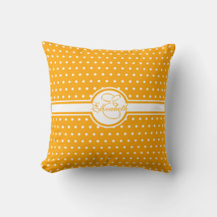 Elegante weiße Polka-Punkte auf Orange Monogram Kissen
