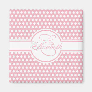 Elegante weiße Polka-Punkte auf rosa Monogramm Magnet