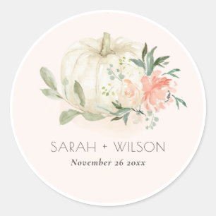 Elegante weiße Pumpkin Blush Bloral Wedding Runder Aufkleber