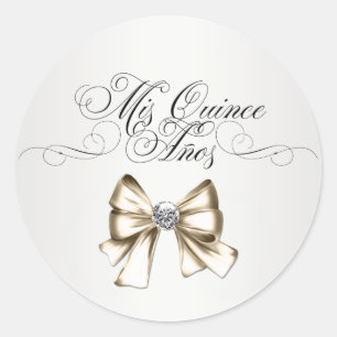 Elegante weiße Quinceanera-Aufkleber Runder Aufkleber