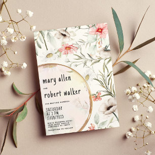 Elegante weiße, rosa grüne Blumenhochzeit im Somme Einladung