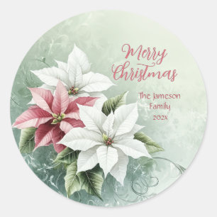 Elegante weiße rosa Weihnachts-Weihnachtssterne Runder Aufkleber