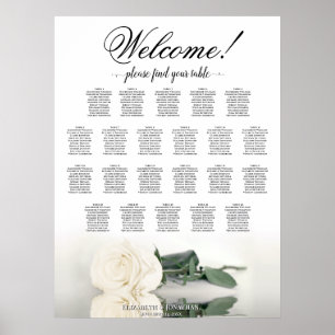 Elegante weiße Rose 22-Tisch-Hochzeits-Sitzplan Poster
