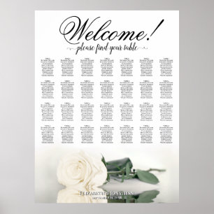 Elegante weiße Rose 28-Tisch-Hochzeits-Sitzplan Poster