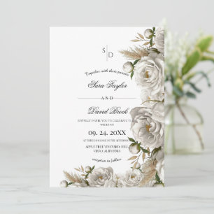 Elegante weiße Rose Boho-Hochzeit Einladung