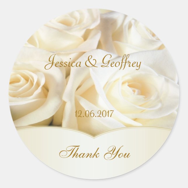 Elegante weiße Rose Danke, dass du Hochzeitsticker Runder Aufkleber (Vorderseite)