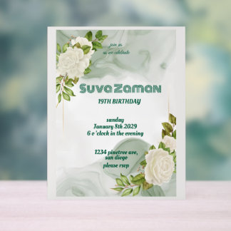 Elegante weiße Rose Floral 19. Geburtstag Acrylschild