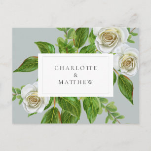 Elegante weiße Rose Greenery Sage Website Hochzeit Postkarte
