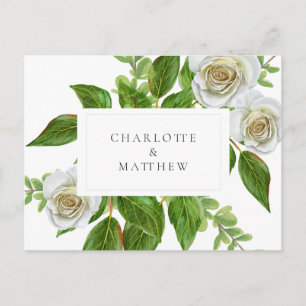 Elegante Weiße Rose Grünzeug Weiße Hochzeit Postkarte