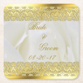 Elegante weiße Rose mit goldener Spitze Rechteckiger Pappuntersetzer
