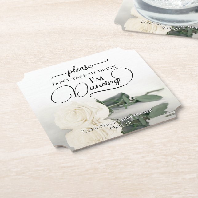 Elegante weiße Rose Nehmt mir nicht die Hochzeit m Untersetzer (angewinkelt)