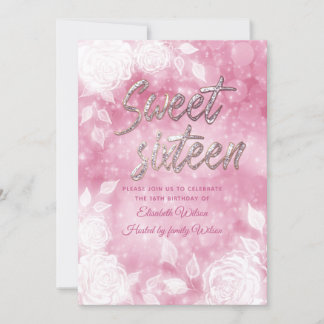 Elegante, weiße Rosen, 16 . Geburtstag Einladung