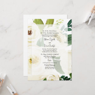 Elegante weiße Rosen-Aquarell-Hochzeitseinladung I Einladung