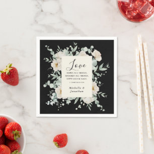 Elegante weiße Rosen auf der Black Wedding Bible V Serviette