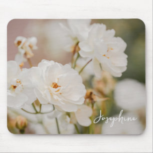 Elegante weiße Rosen-Blumenfoto mit individuellem Mousepad