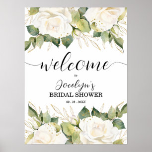 Elegante weiße Rosen Brautparty Begrüßung Poster