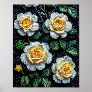 Elegante weiße Rosen Dot Painting Blumenkunst Poster