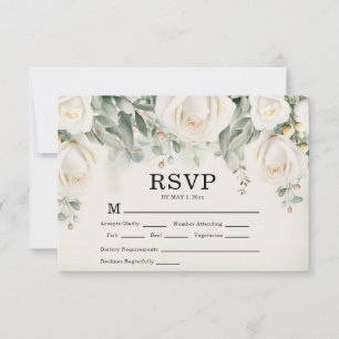 Elegante weiße Rosen Grüne Hochzeit RSVP Karte
