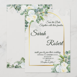 Elegante weiße Rosen-Grünzeug-Hochzeitseinladung Einladung
