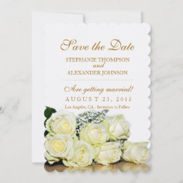 Elegante weiße Rosen Hochzeit Speichern Sie die Da Einladung