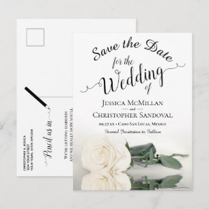 Elegante weiße Rosen-Hochzeit - Termin vormerken Ankündigungspostkarte