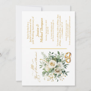 Elegante weiße Rosen mit goldenen Ringen zum 50. J Einladung