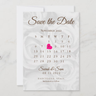 Elegante weiße Rosen Save The Date Kalender Hochze Einladung