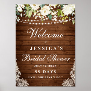 Elegante weiße Rosen Spitze rustikale Holz Hochzei Poster