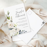 Elegante Weiße Rosen und Hydrangeas Hochzeit Postkarte<br><div class="desc">Mit einem beliebten neutralen Farbschema wird dieses Hochzeitseinladungs-Design bequem auf einer Postkarte für wirtschaftliches Mailing bereitgestellt. Das Design der Magnetkarte ist mit einem kaskadierenden Blumenstrauß mit weißen Aquarellbildern und nachfolgender Vegetation gestaltet. Die Blume beinhalten Rose, Hydrangeas und passende Mischflorale für einen schönen Effekt. Die Textpaare, die in diesem Design verwendet...</div>