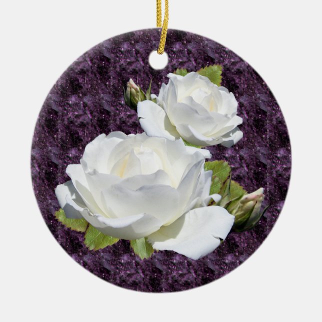 Elegante weiße Rosen-Verzierung Keramikornament (Vorne)