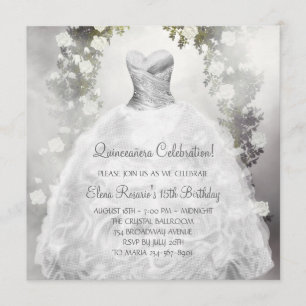 Elegante weiße Rosen weiße Quinceanera Einladungen