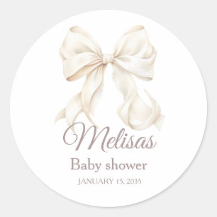 Elegante weiße Schleife Baby Shower Klassischer ru Runder Aufkleber