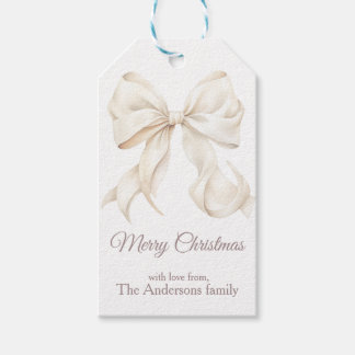 Elegante weiße Schleife Frohe Weihnachten Geschenkanhänger