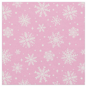 Elegante weiße Schneeflocken auf rosa Untergrund Stoff