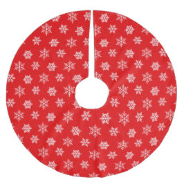 Elegante weiße Schneeflocken auf Rot Polyester Weihnachtsbaumdecke