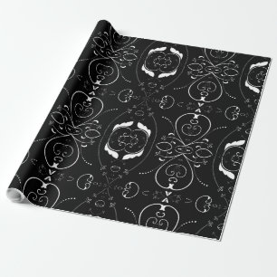 Elegante weiße Schnörkel und Verzierung auf Schwar Geschenkpapier