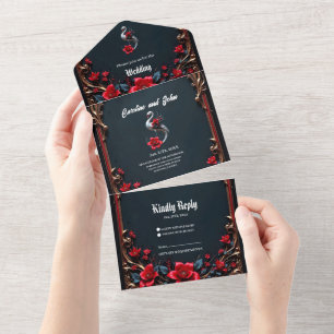 Elegante Weiße-Schwan-Hochzeitskollektion All In One Einladung