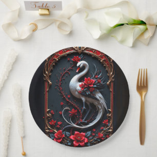 Elegante Weiße-Schwan-Hochzeitskollektion Pappteller