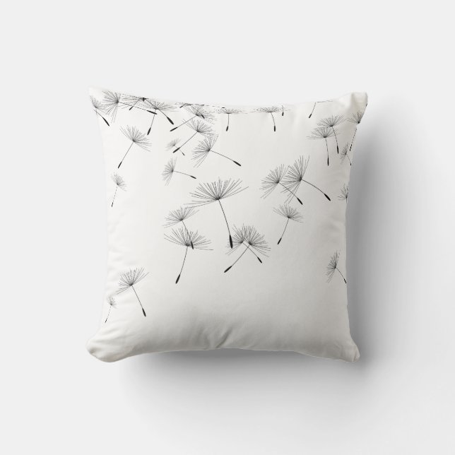ELEGANTE WEISSE SCHWARZE FALLDANDELION CUSHION KISSEN (Vorderseite)