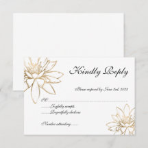 Elegante weiße, schwarze und goldene RSVP-Karte fü