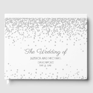 Elegante weiße Silber-Diamant-Glitter-Hochzeit Gästebuch