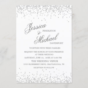 Elegante weiße Silber-Glitter-Hochzeit Einladung
